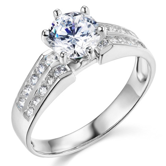 14k 2-Row Side Pave & 1-CT Round-Cut CZ Ring